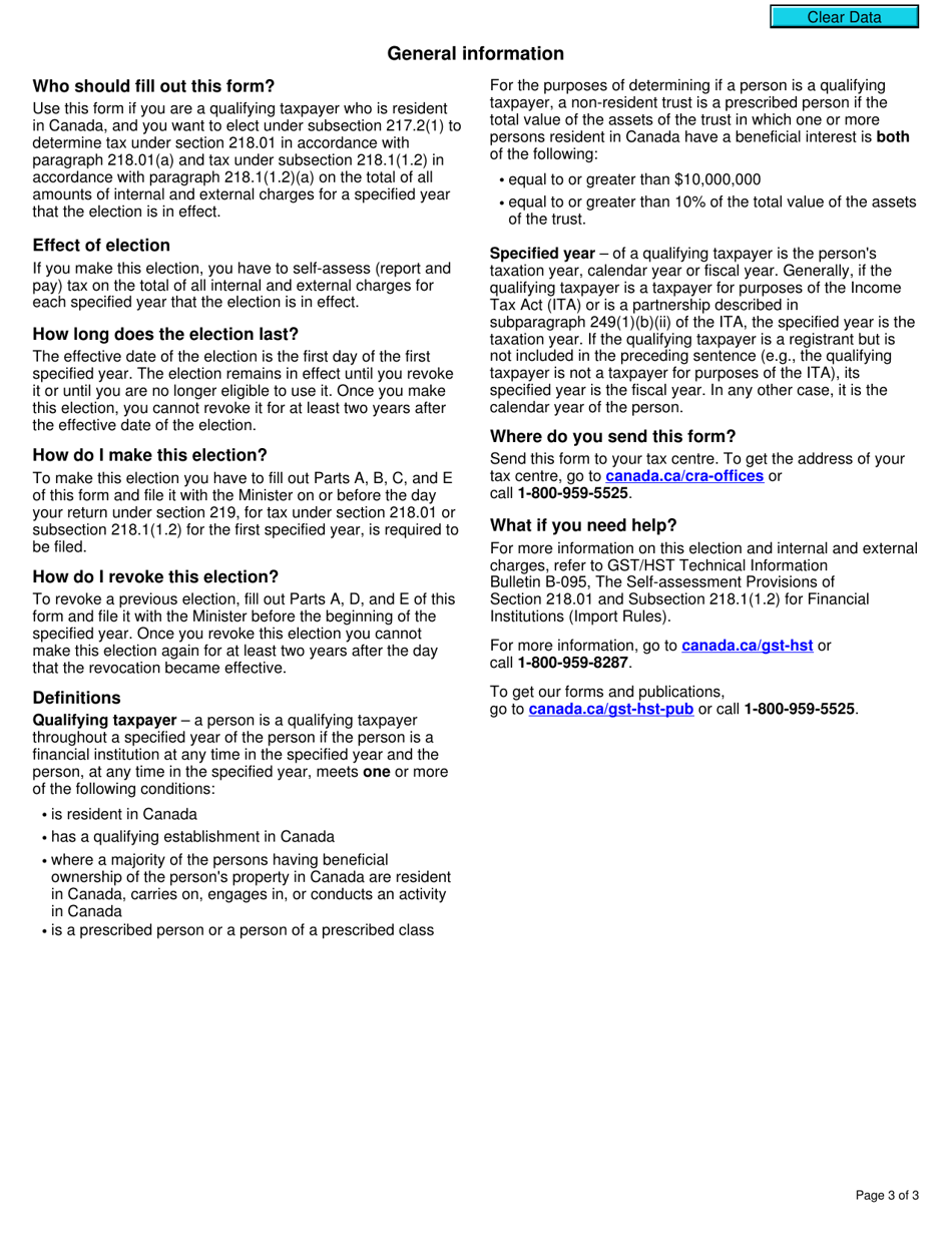 Form RC4600 Election or Revocation of an Election by a Qualifying Taxpayer Under Subsection 217.2(1) - Canada, Page 3