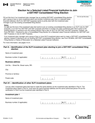 Form RC4604-1 Election for a Selected Listed Financial Institution to Join a Gst/Hst Consolidated Filing Election - Canada
