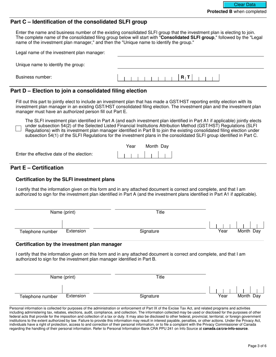 Form RC4604-1 Election for a Selected Listed Financial Institution to Join a Gst / Hst Consolidated Filing Election - Canada, Page 3