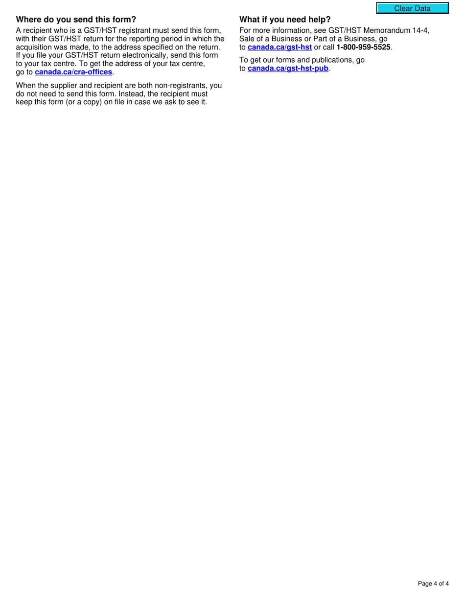 Form GST44 Gst / Hst Election Concerning the Acquisition of a Business or Part of a Business - Canada, Page 4
