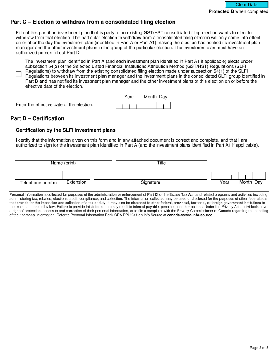 Form RC4604-2 Election for a Selected Listed Financial Institution to Withdraw From a Gst / Hst Consolidated Filing Election - Canada, Page 3