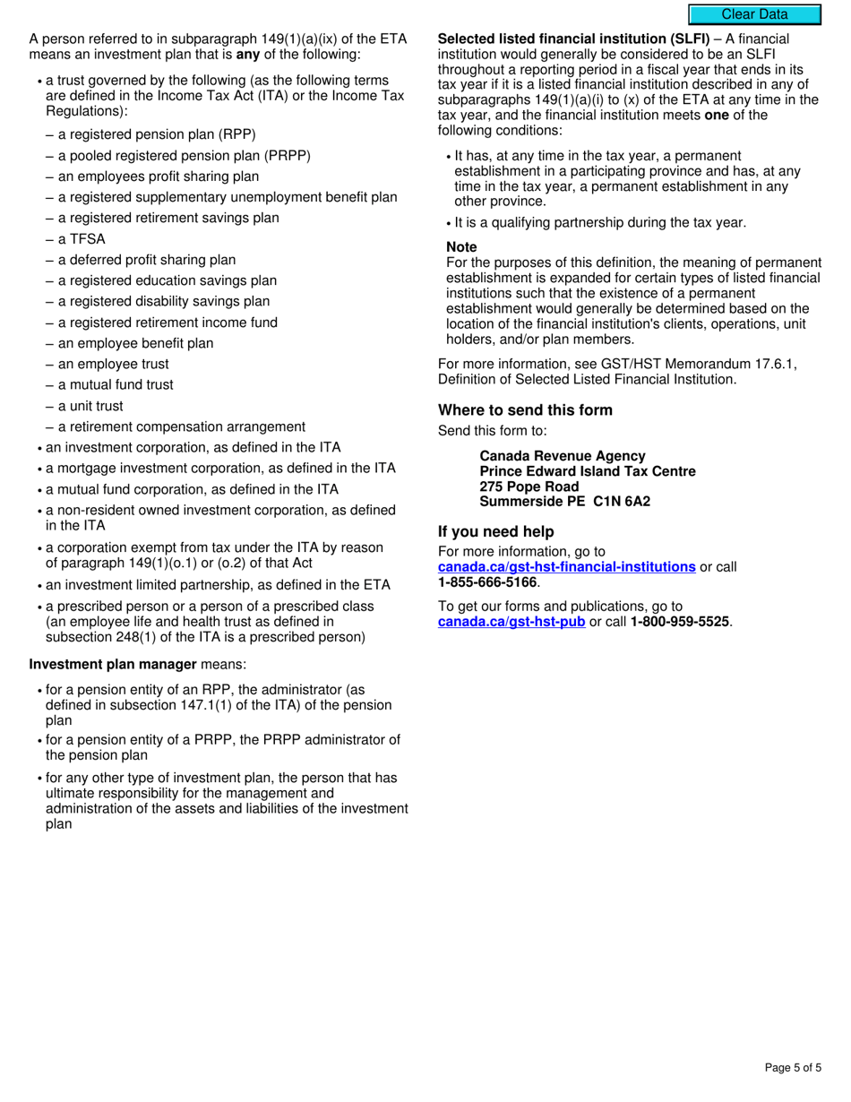 Form RC4604-2 Election for a Selected Listed Financial Institution to Withdraw From a Gst / Hst Consolidated Filing Election - Canada, Page 5