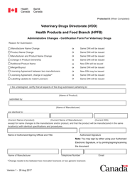 Document preview: Administrative Changes - Certification Form for Veterinary Drugs - Canada