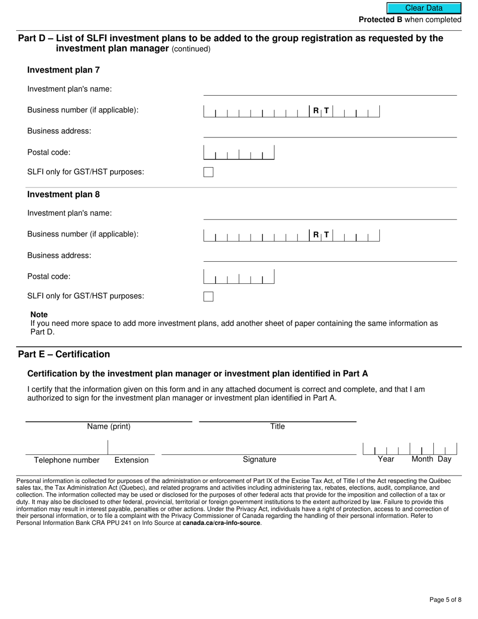 Form RC7202-1 Request to Be Added to a Group Registration for Selected Listed Financial Institutions With Consolidated Filing for Gst / Hst and Qst Purposes or Only for Qst Purposes - Canada, Page 5