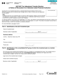 Form RC4603 Gst/Hst Tax Adjustment Transfer Election or Notice of Revocation for a Selected Listed Financial Institution - Canada
