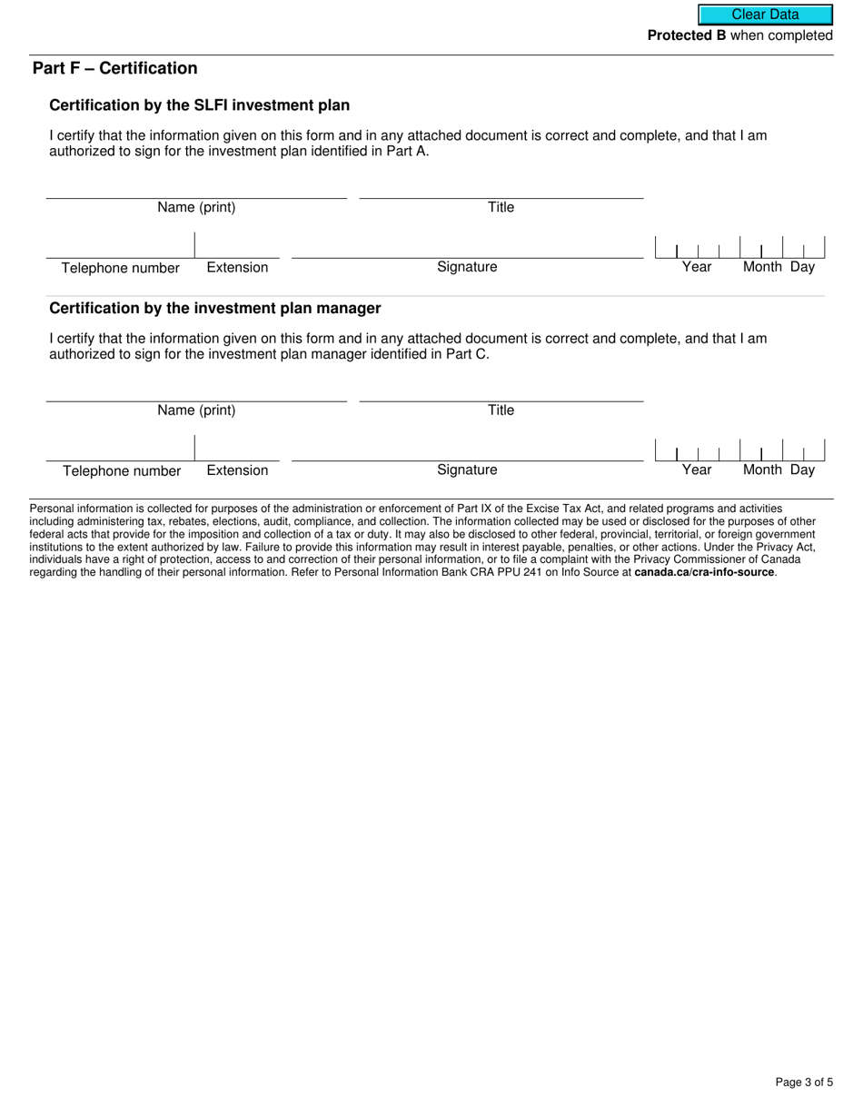 Form RC4603 Gst / Hst Tax Adjustment Transfer Election or Notice of Revocation for a Selected Listed Financial Institution - Canada, Page 3