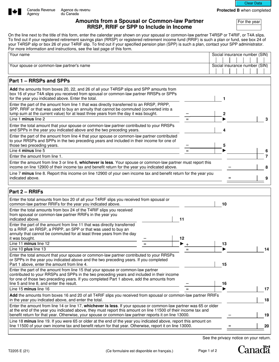 Form T2205 - Fill Out, Sign Online and Download Fillable PDF, Canada ...
