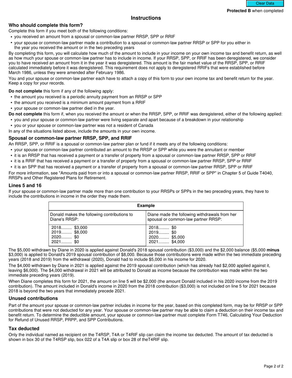 Form T2205 Amounts From a Spousal or Common-Law Partner Rrsp, Rrif or Spp to Include in Income - Canada, Page 2