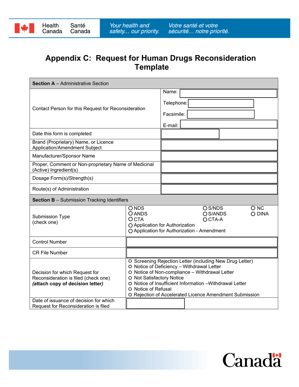 Appendix C Request for Human Drugs Reconsideration Template - Canada, Page 1
