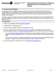 Form 2234E &quot;Disaster Recovery Assistance for Ontarians: Application Form for Homeowners and Tenants&quot; - Ontario, Canada