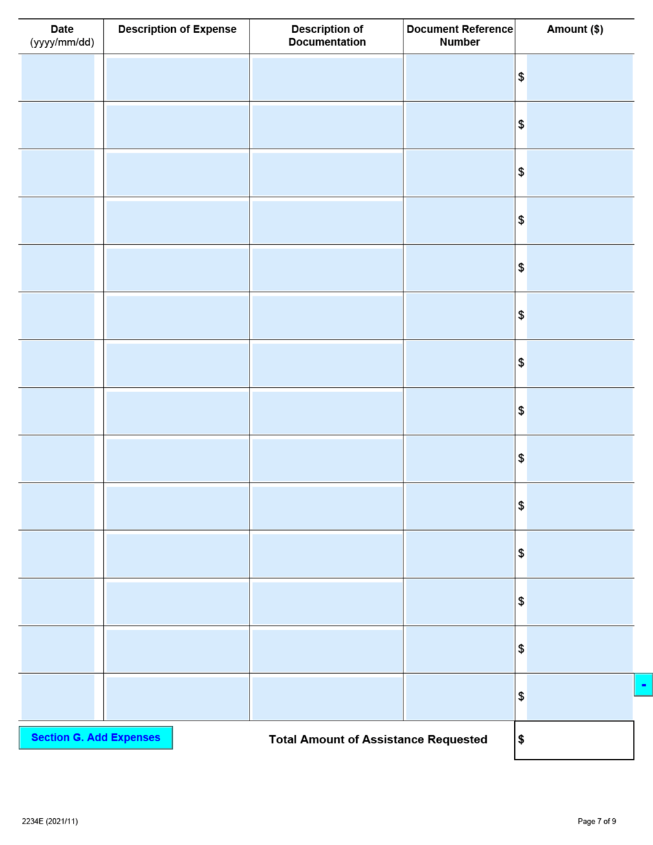Form 2234E Disaster Recovery Assistance for Ontarians: Application Form for Homeowners and Tenants - Ontario, Canada, Page 7