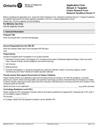 Document preview: Form ON00303E Application Form Stream 2: Targeted Ontario Research Fund - Research Excellence Round 11 - Ontario, Canada