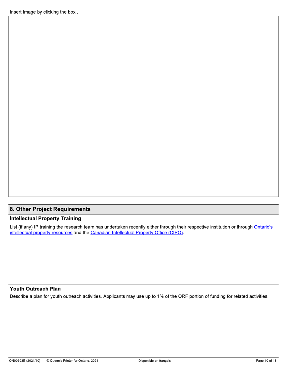 Form ON00303E Application Form Stream 2: Targeted Ontario Research Fund - Research Excellence Round 11 - Ontario, Canada, Page 10