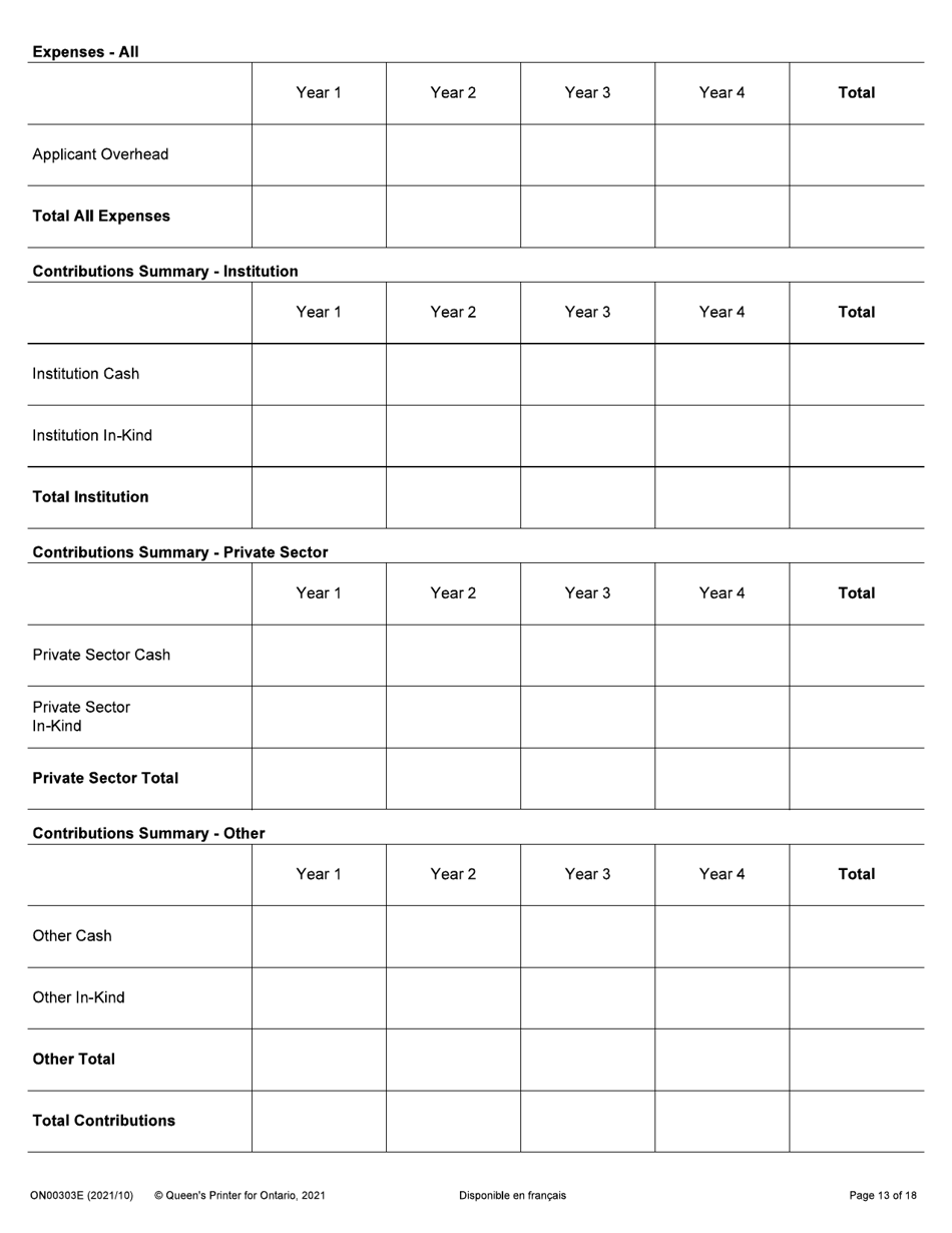 Form ON00303E Application Form Stream 2: Targeted Ontario Research Fund - Research Excellence Round 11 - Ontario, Canada, Page 13