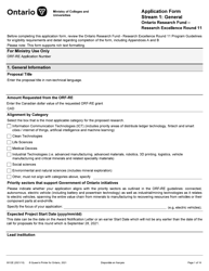 Document preview: Form 0012E Application Form Stream 1: General Ontario Research Fund - Research Excellence Round 11 - Ontario, Canada