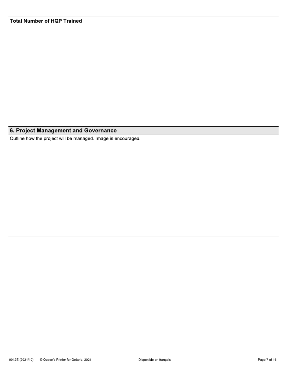 Form 0012E Application Form Stream 1: General Ontario Research Fund - Research Excellence Round 11 - Ontario, Canada, Page 7