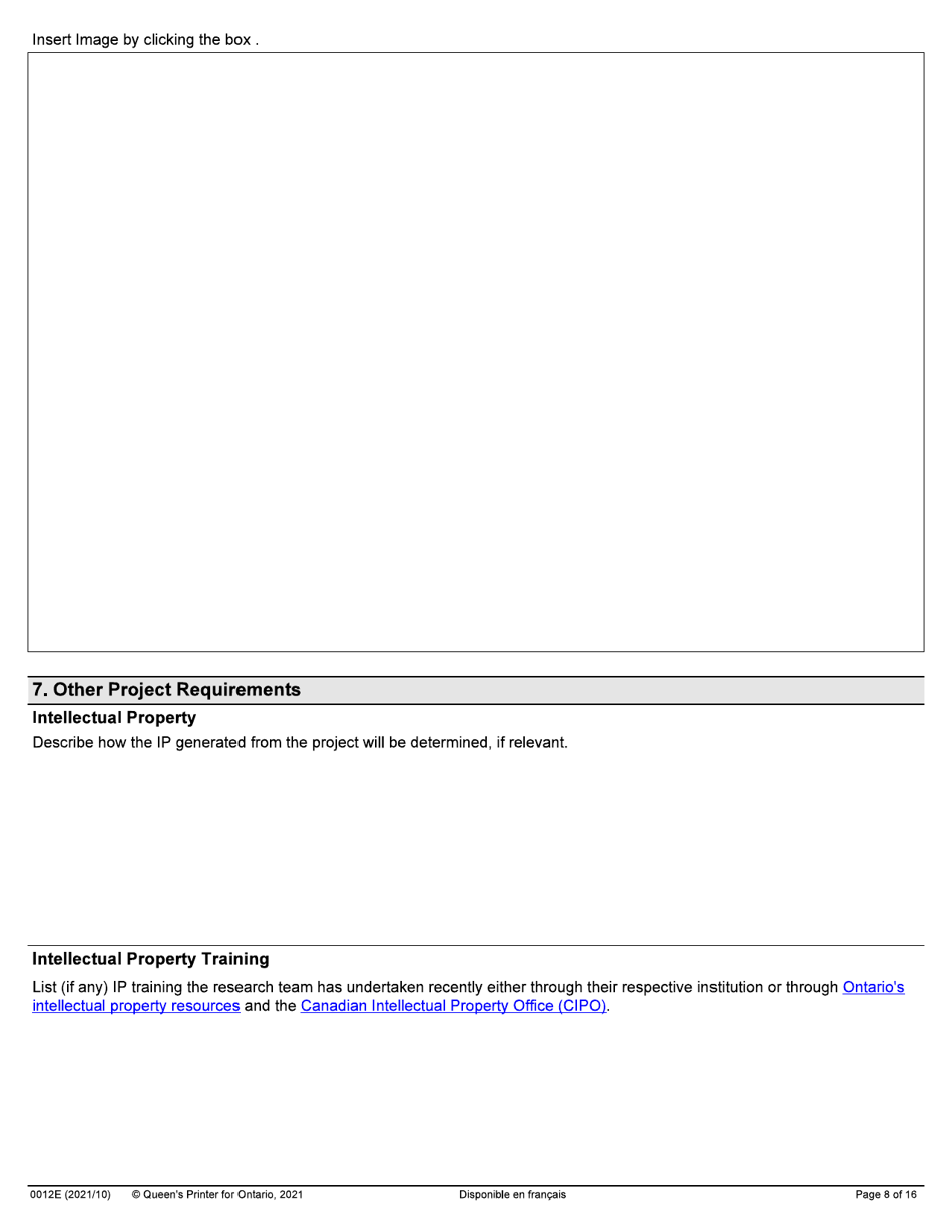 Form 0012E Application Form Stream 1: General Ontario Research Fund - Research Excellence Round 11 - Ontario, Canada, Page 8