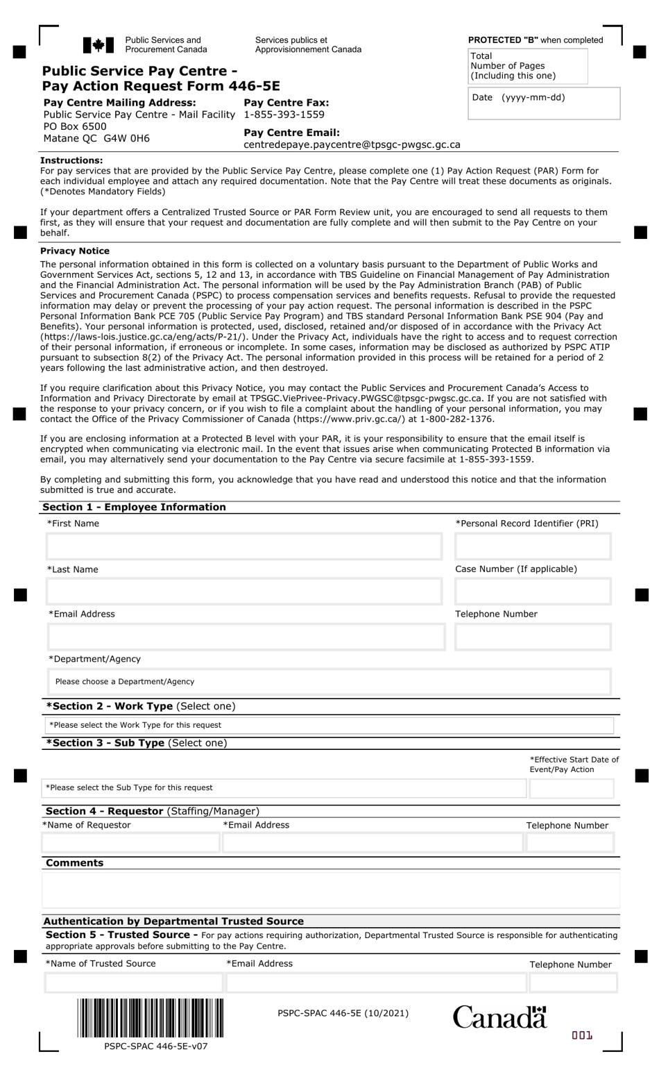 Form PSPC-SPAC446-5E - Fill Out, Sign Online and Download Fillable PDF ...