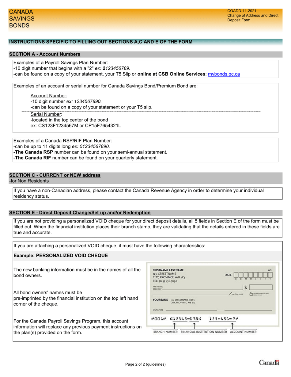 Change of Address and Direct Deposit Form - Canada, Page 2