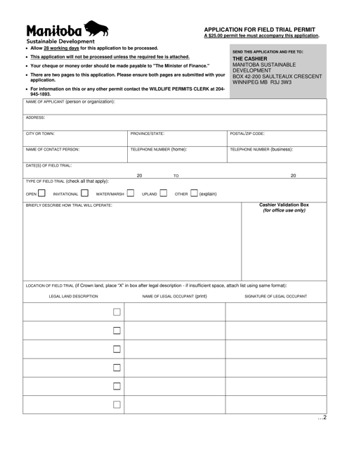 Application for Field Trial Permit - Manitoba, Canada