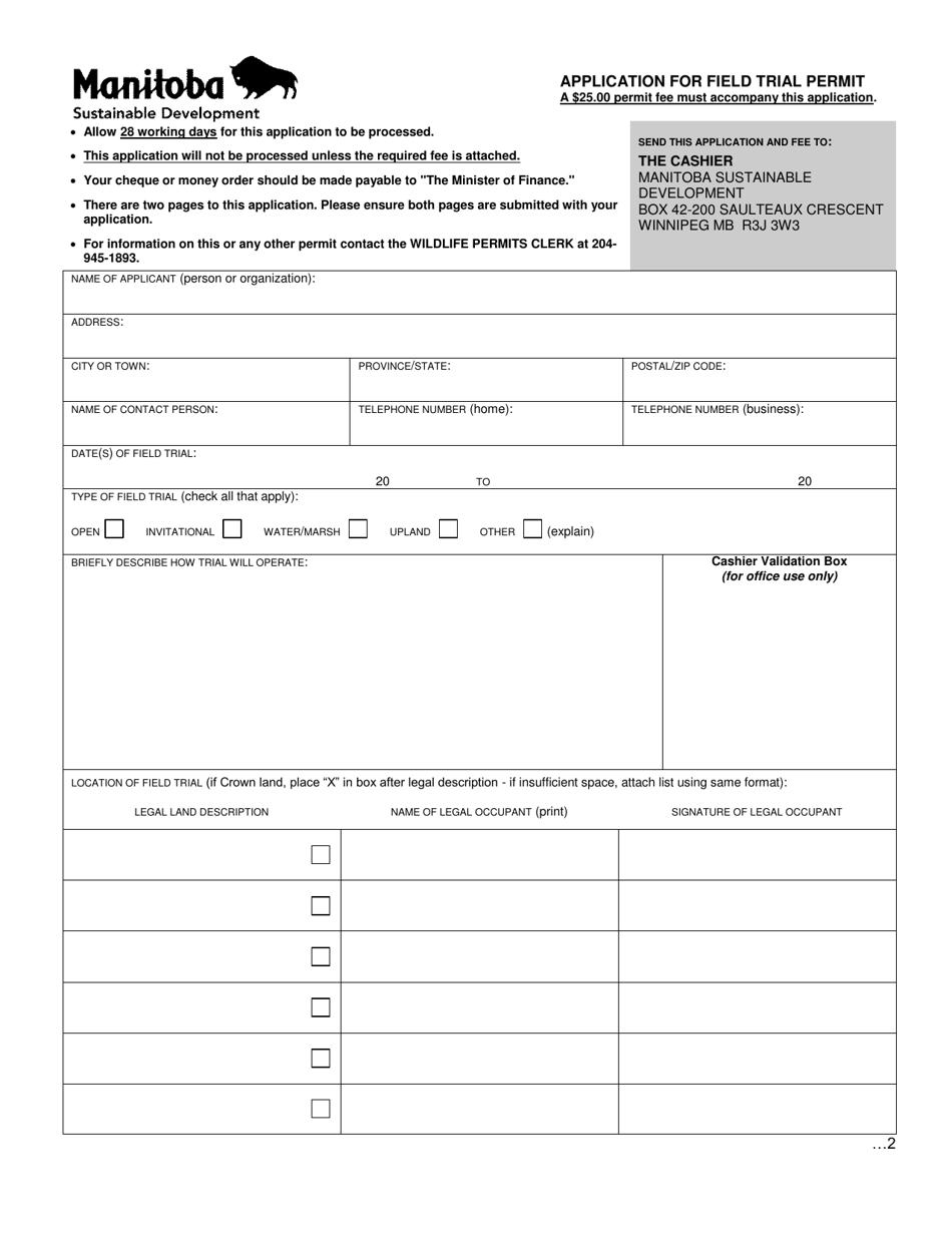 Application for Field Trial Permit - Manitoba, Canada, Page 1