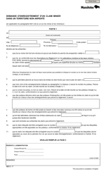 Document preview: Forme MB13 Demande D'enregistrement D'un Claim Minier Dans Un Territoire Non Arpente - Manitoba, Canada (French)