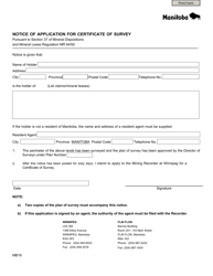 Form MB19 Notice of Application for Certificate of Survey - Manitoba, Canada