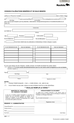 Forme MB11 Cession D&#039;alienations Minieres Et De Baux Miniers - Manitoba, Canada (French)