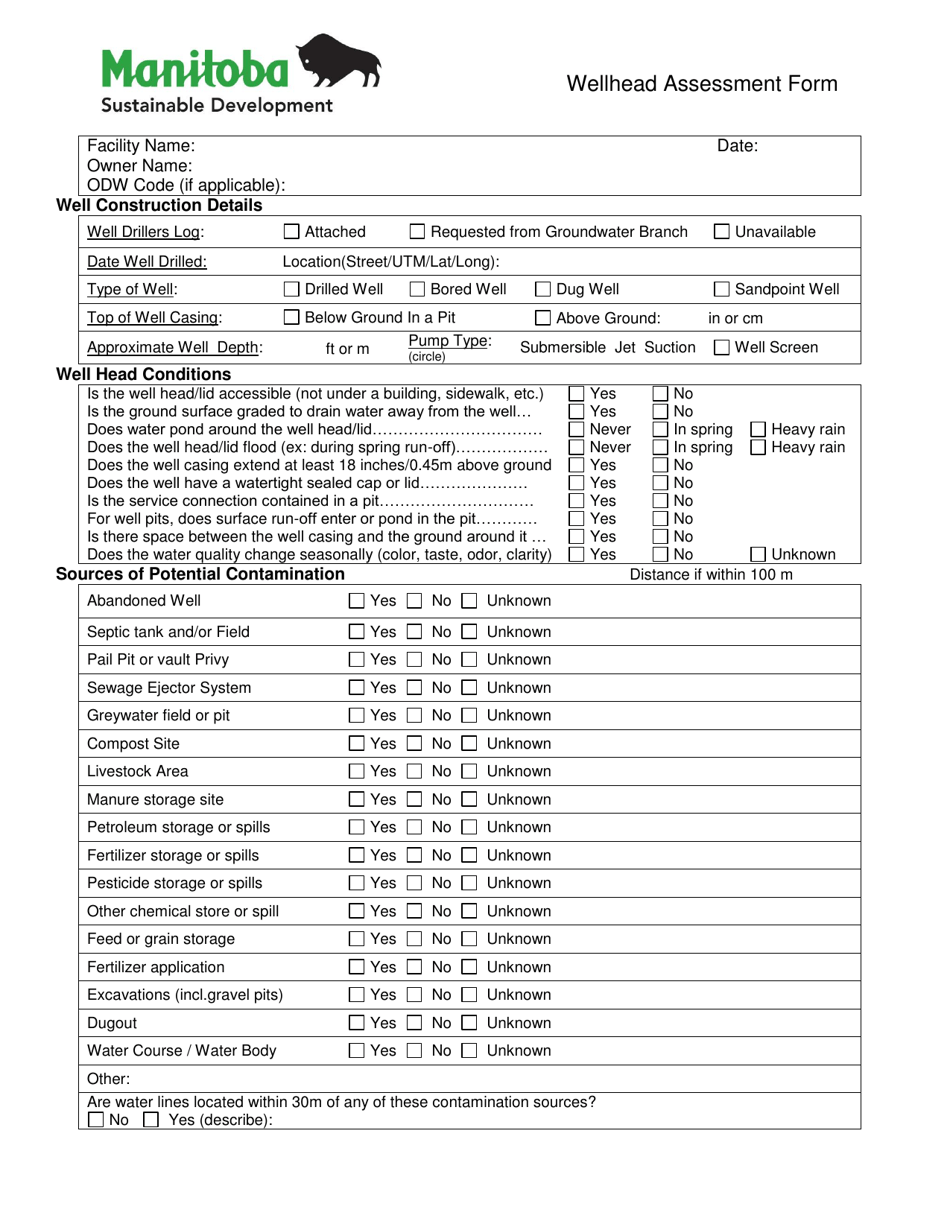 Wellhead Assessment Form - Manitoba, Canada, Page 1