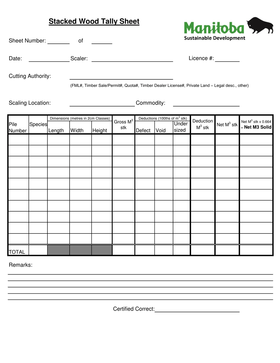 Manitoba Canada Stacked Wood Tally Sheet Fill Out, Sign Online and