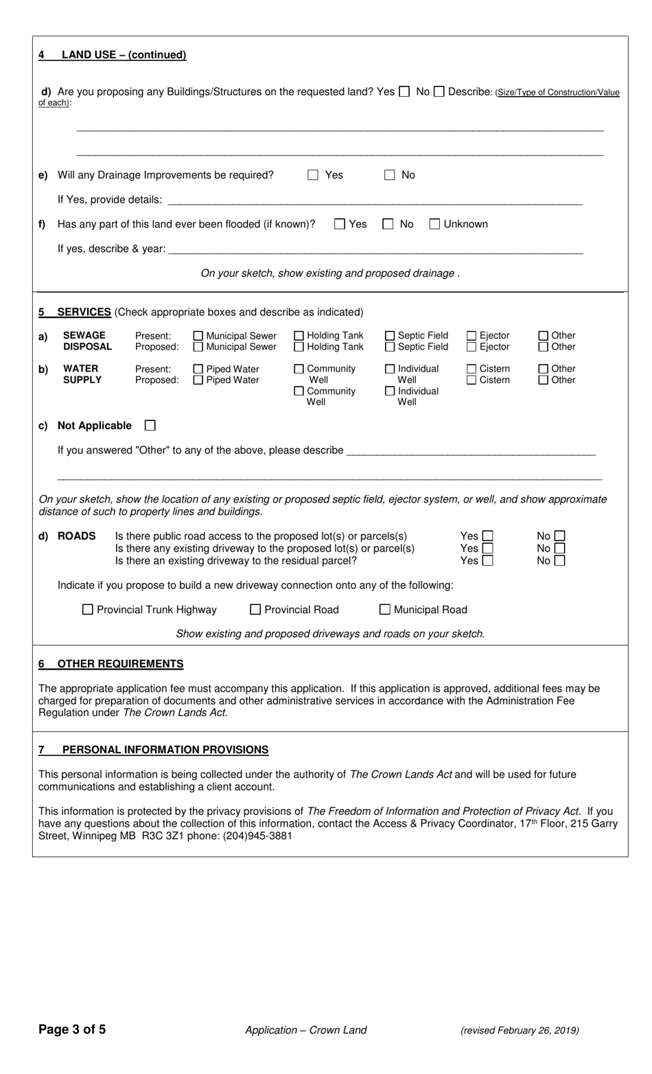 Application for Permit / Lease / Purchase / Easement / Exchange / Licence of Occupation - Manitoba, Canada, Page 3