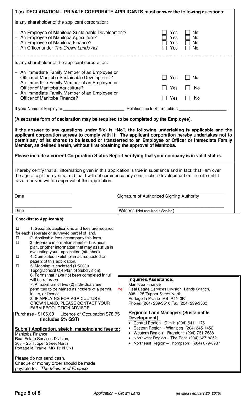 Application for Permit / Lease / Purchase / Easement / Exchange / Licence of Occupation - Manitoba, Canada, Page 5