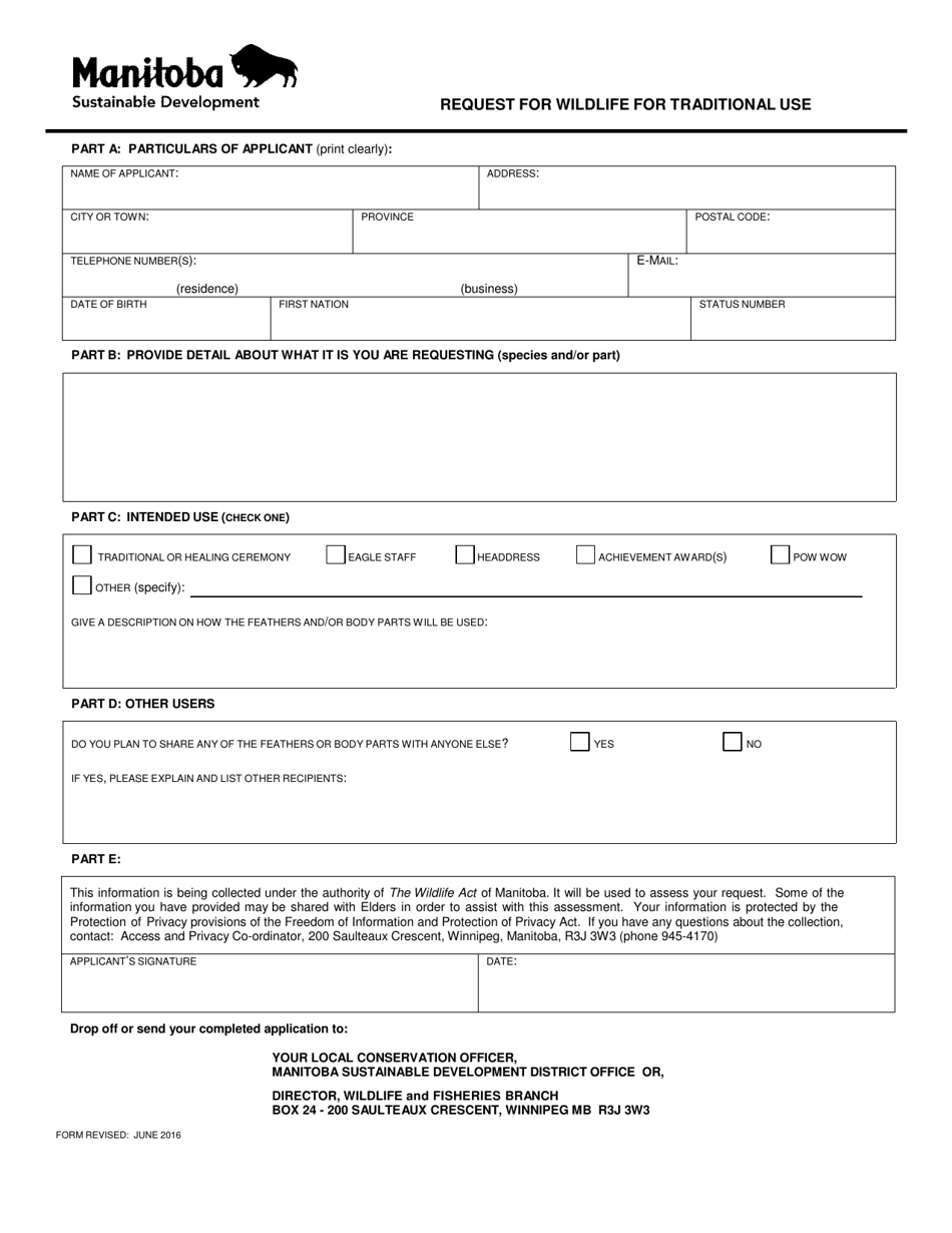 Request for Wildlife for Traditional Use - Manitoba, Canada, Page 1