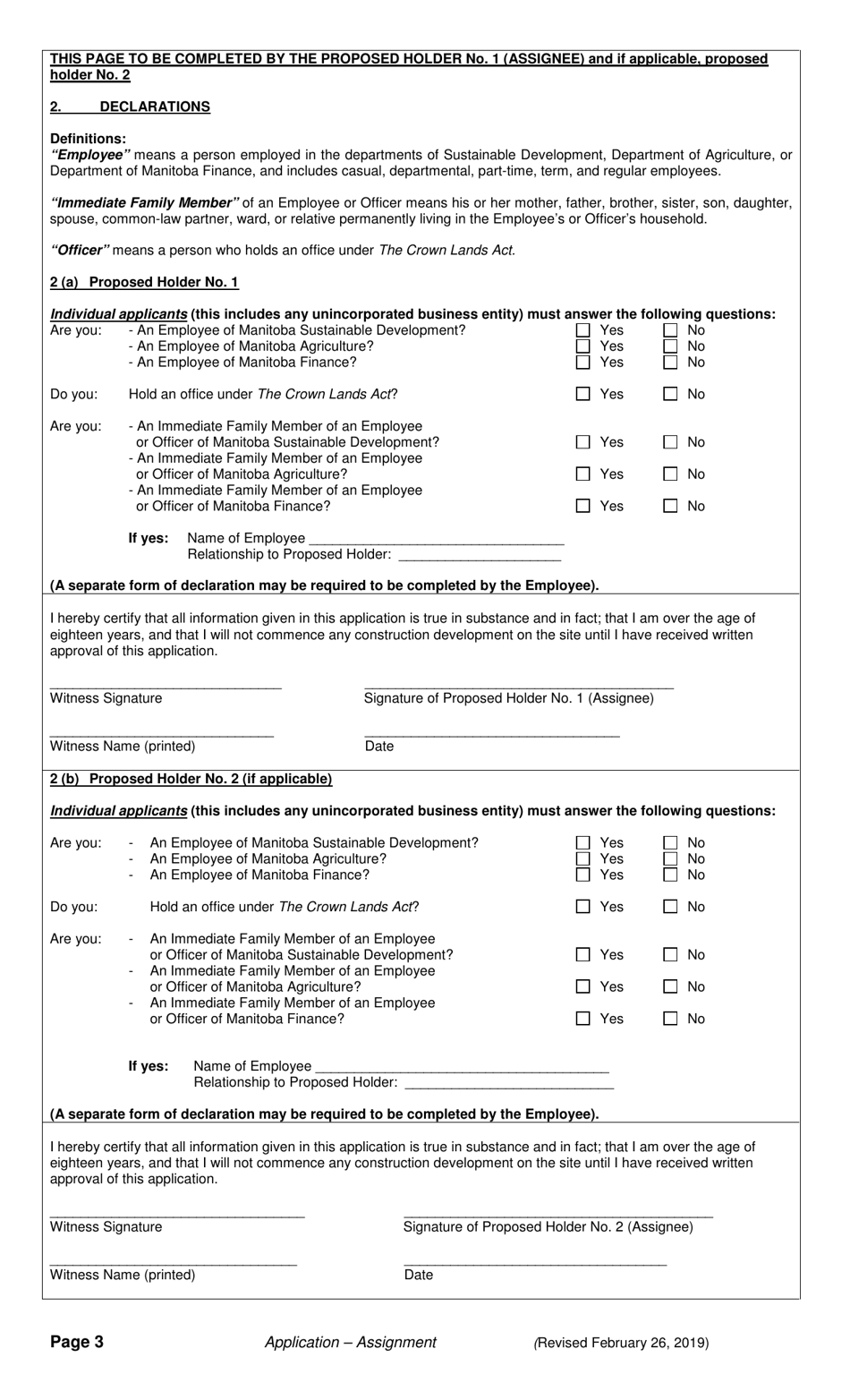 Application for Assignment - Manitoba, Canada, Page 3