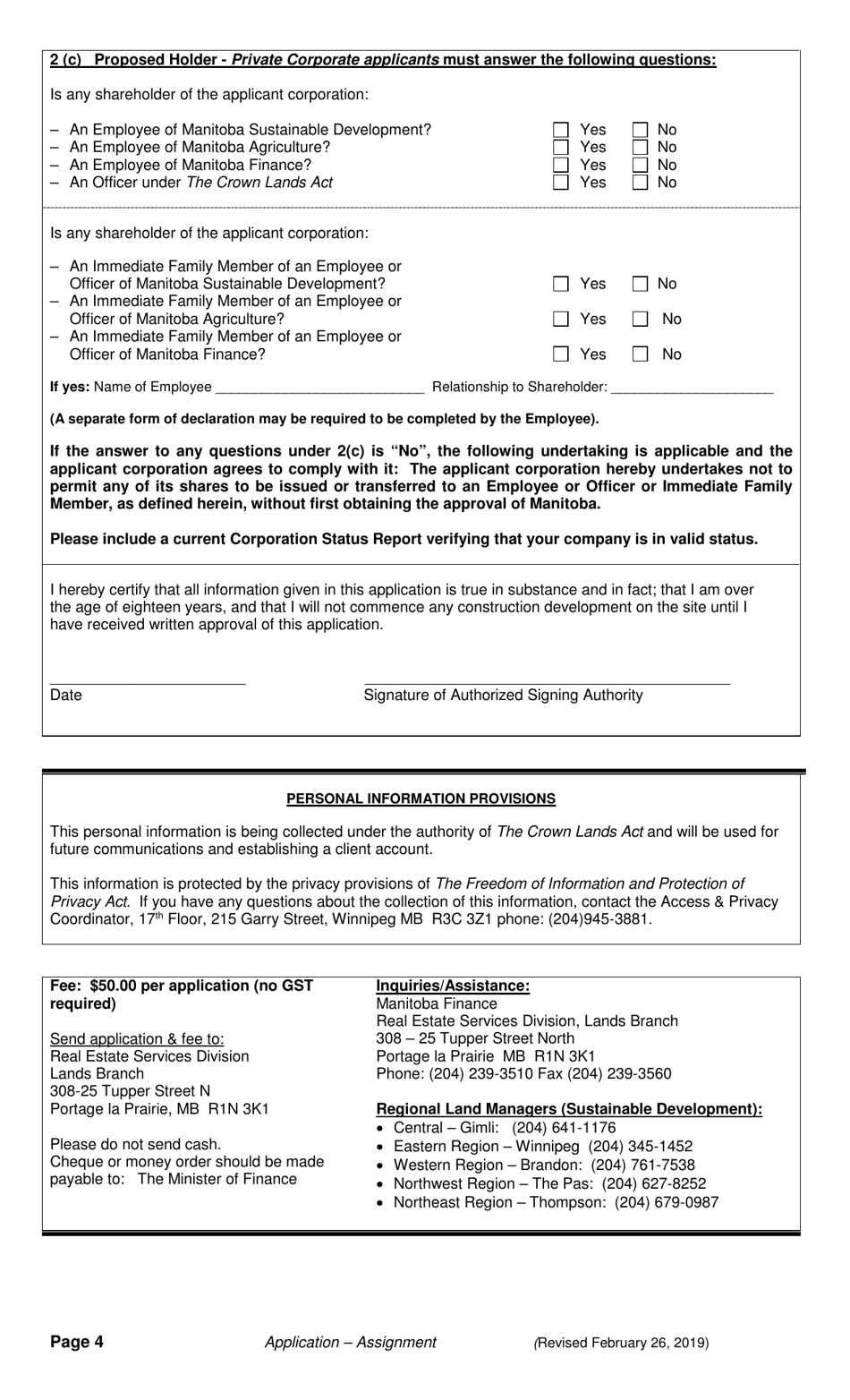Application for Assignment - Manitoba, Canada, Page 4