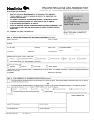 Document preview: Application for Dead Wild Animal Possession Permit - Manitoba, Canada