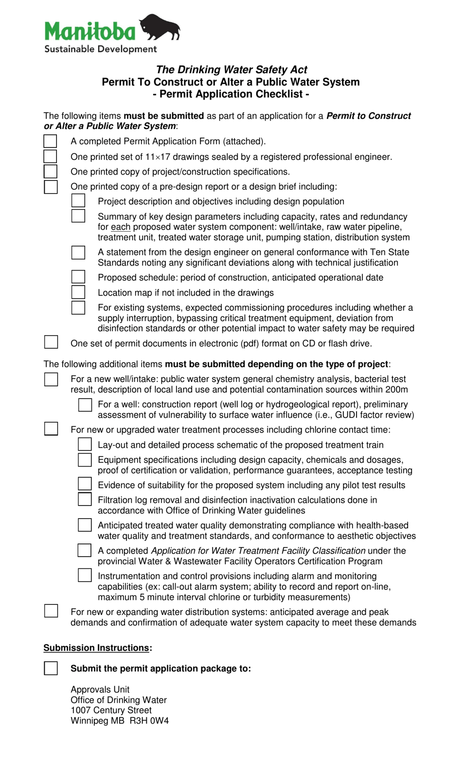 Permit to Construct or Alter a Public Water System - Manitoba, Canada, Page 1