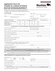 Document preview: Application Form for Transfer to a School of Choice out-Of-Division/District - Manitoba, Canada