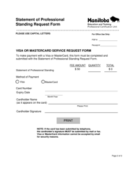 Statement of Professional Standing Request Form - Manitoba, Canada, Page 2