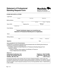 Document preview: Statement of Professional Standing Request Form - Manitoba, Canada