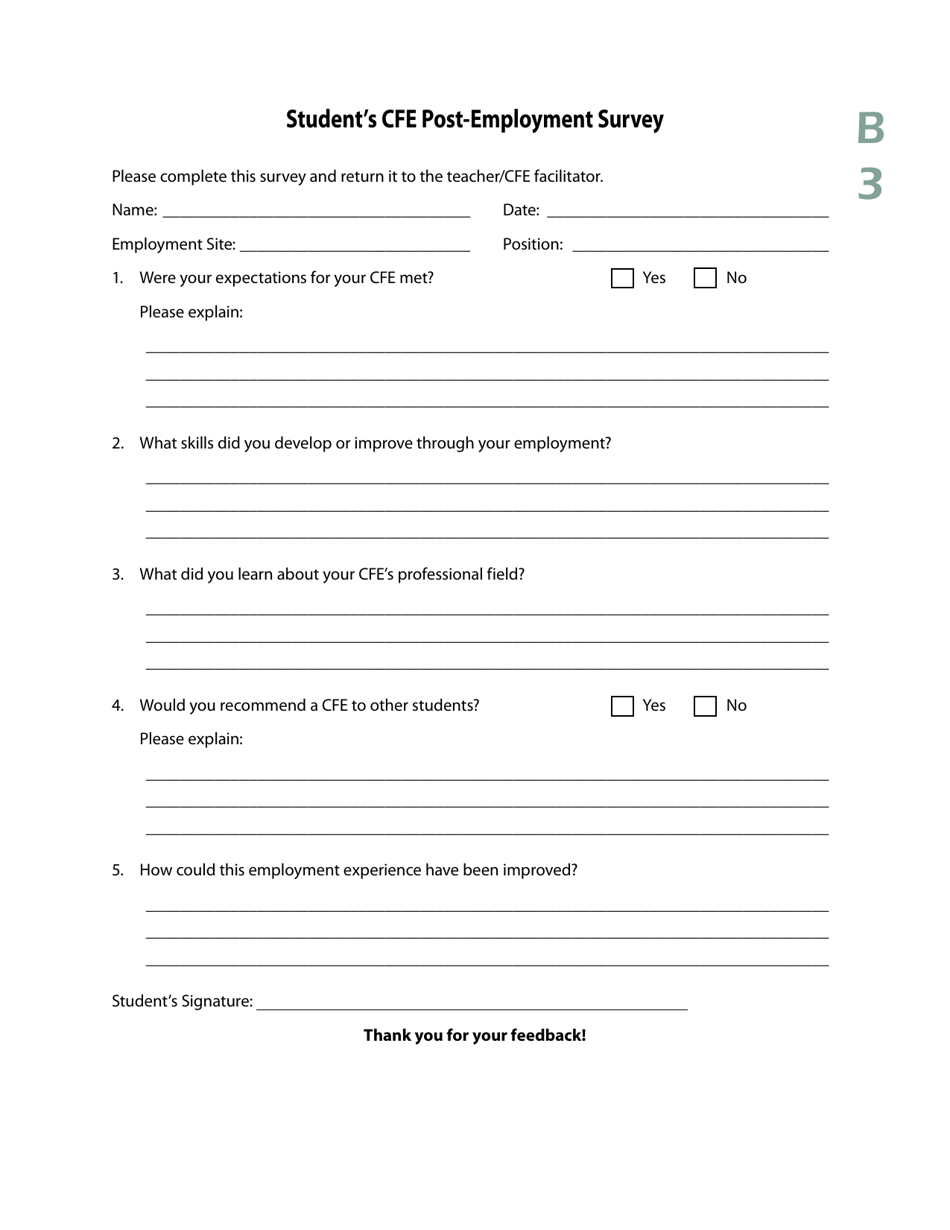 Form B3 Students Cfe Post-employment Survey - Manitoba, Canada, Page 1