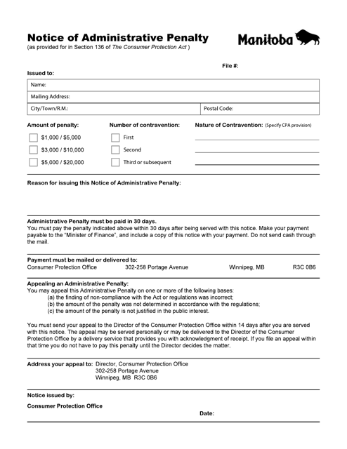 Notice of Administrative Penalty - Manitoba, Canada Download Pdf