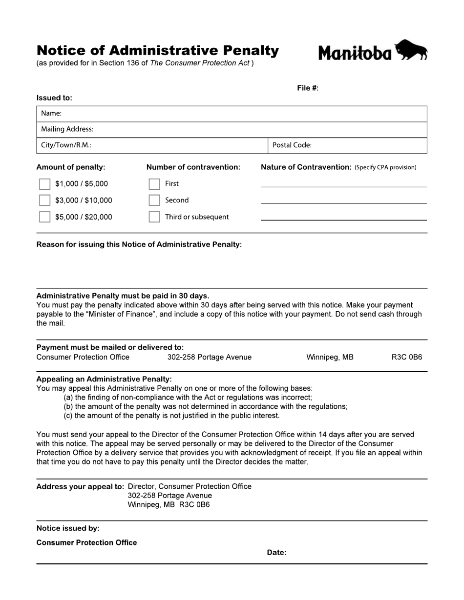 Notice of Administrative Penalty - Manitoba, Canada, Page 1
