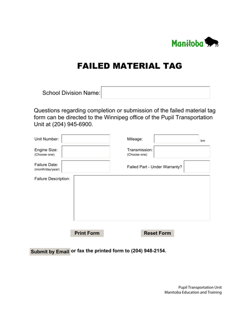 Failed Material Tag - Manitoba, Canada Download Pdf