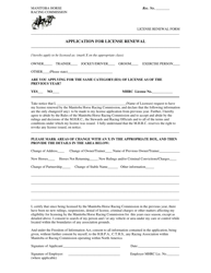 Document preview: Application for License Renewal - Manitoba, Canada