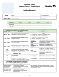 Document preview: Grades 7 and 8 Report Card - Manitoba, Canada
