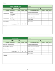 Grades 7 and 8 Report Card - Manitoba, Canada, Page 2