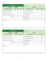 Grades 7 and 8 Report Card - Manitoba, Canada, Page 3