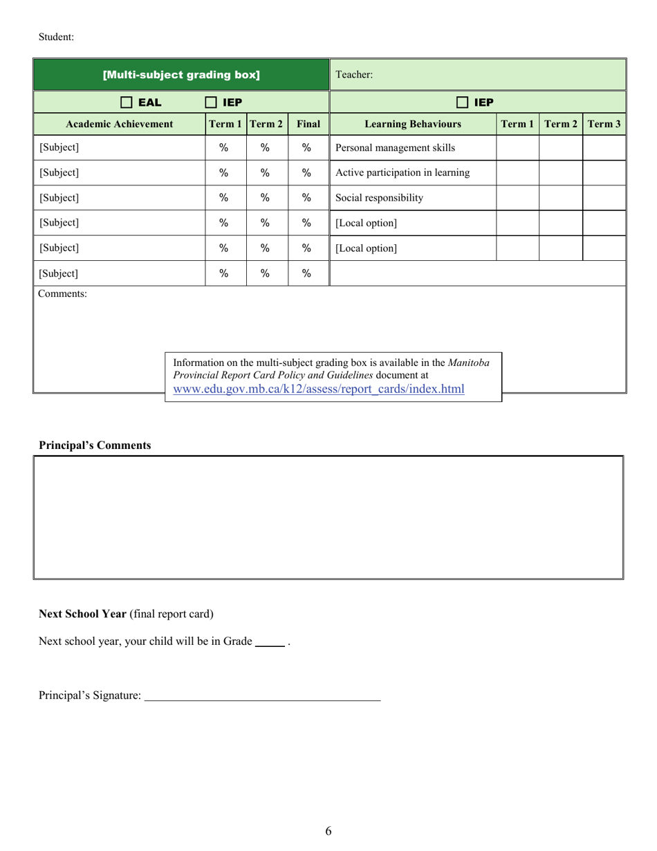 Manitoba Canada Grades And Report Card Fill Out Sign Online And Download PDF Templateroller