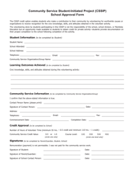 Document preview: Community Service Student-Initiated Project (Cssip) School Approval Form - Manitoba, Canada